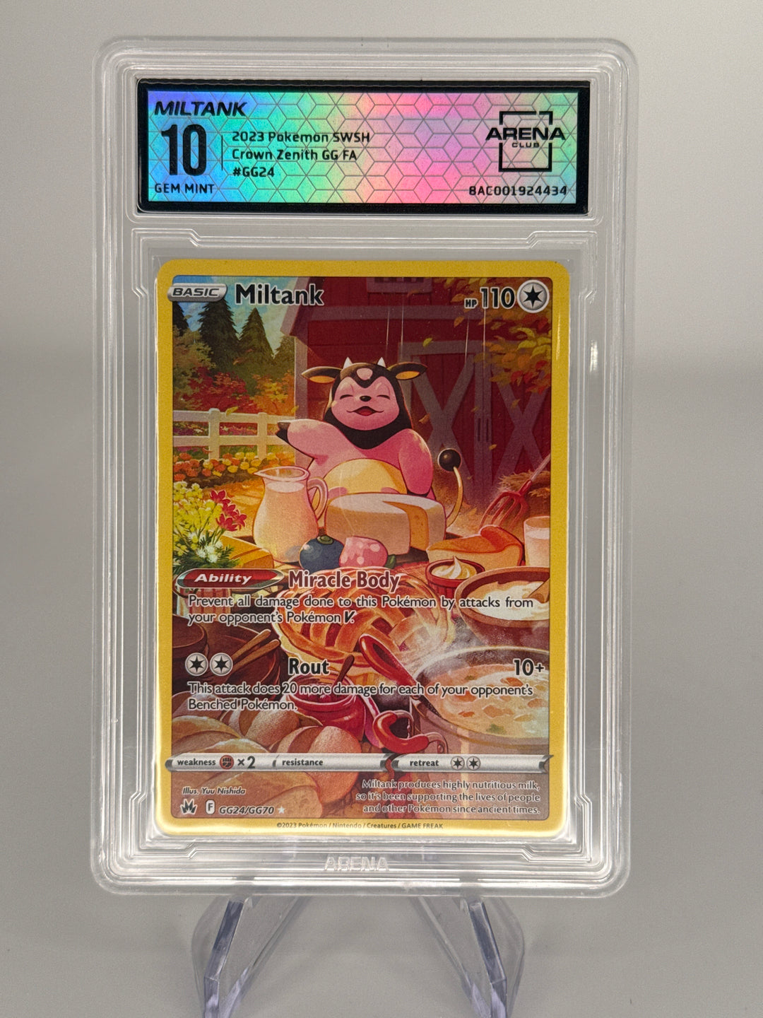 Pokemon TCG 2023 Miltank Crown Zenith Galarian Gallery Holo, GG24/GG70, Arena Club 10 Gem Mint