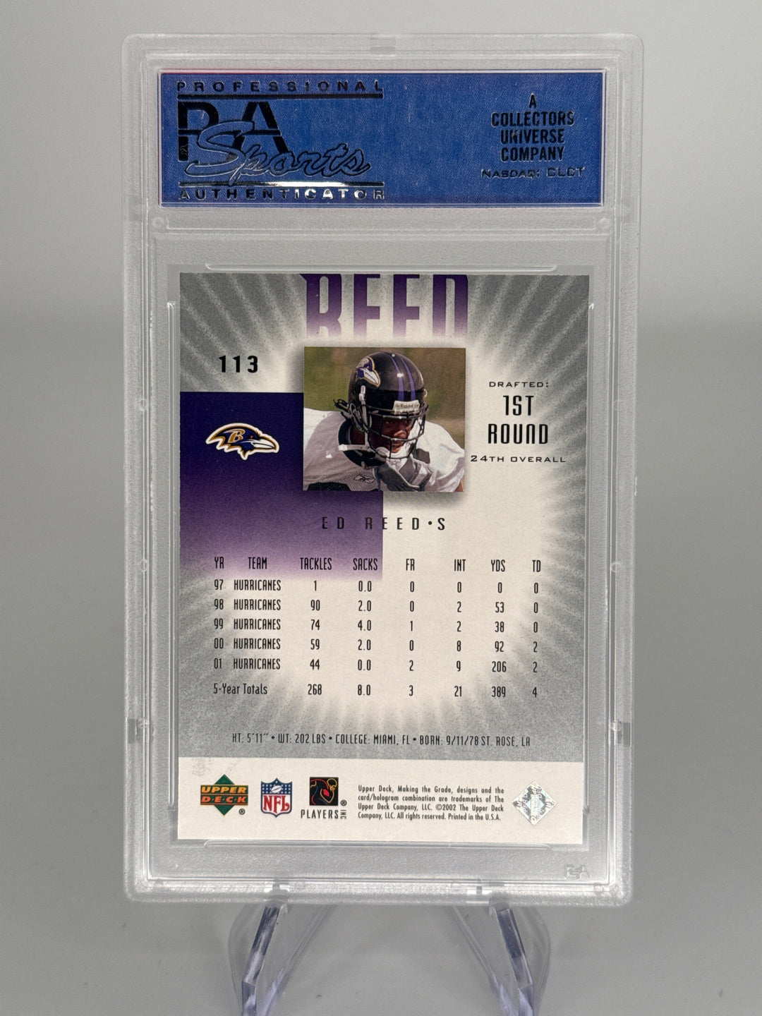 Ed Reed 2002 Upper Deck Graded Making The Grade Rookie Level 1, 472/700, PSA 9 Mint