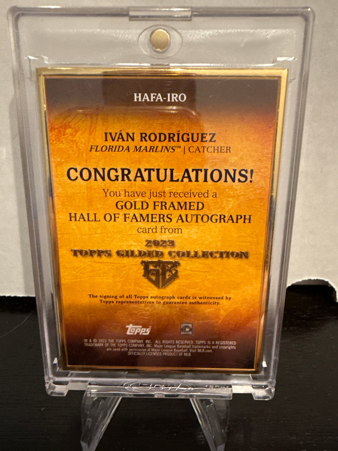 Ivan Rodriguez 2023 Topps Gilded Collection Gold Framed Hall of Famers Auto, 45/50