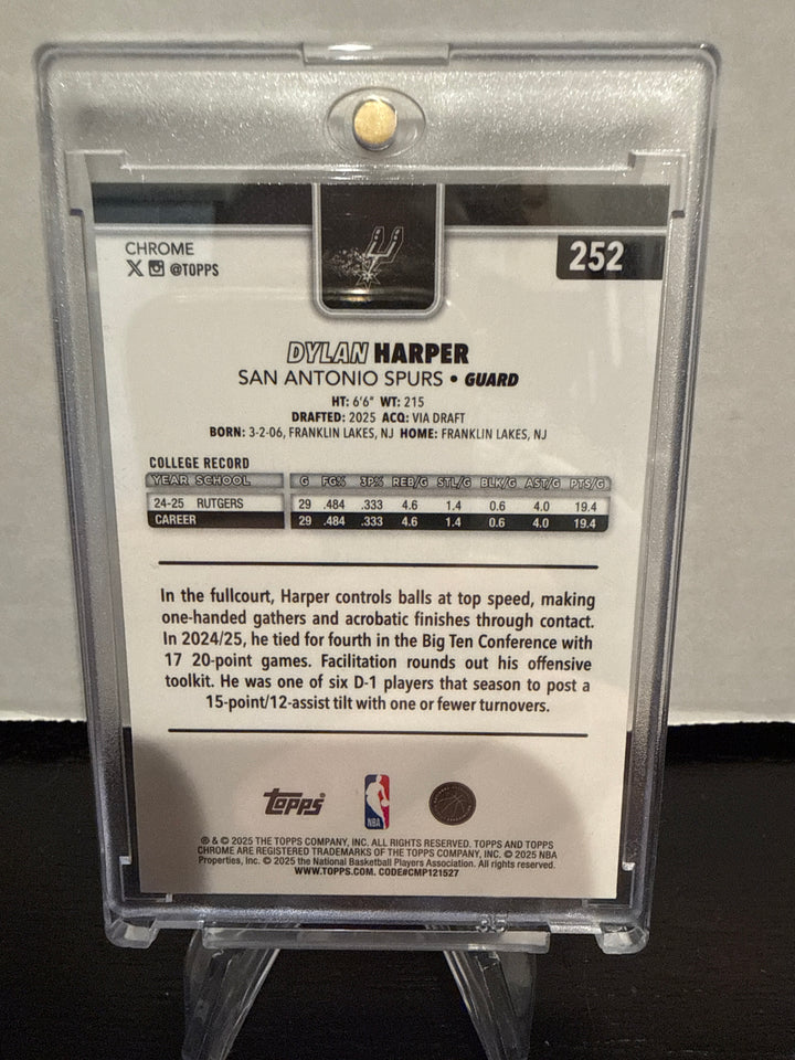 Dylan Harper 2025 Topps Chrome Basketball Blue Basketball Refractor Rookie, 088/150