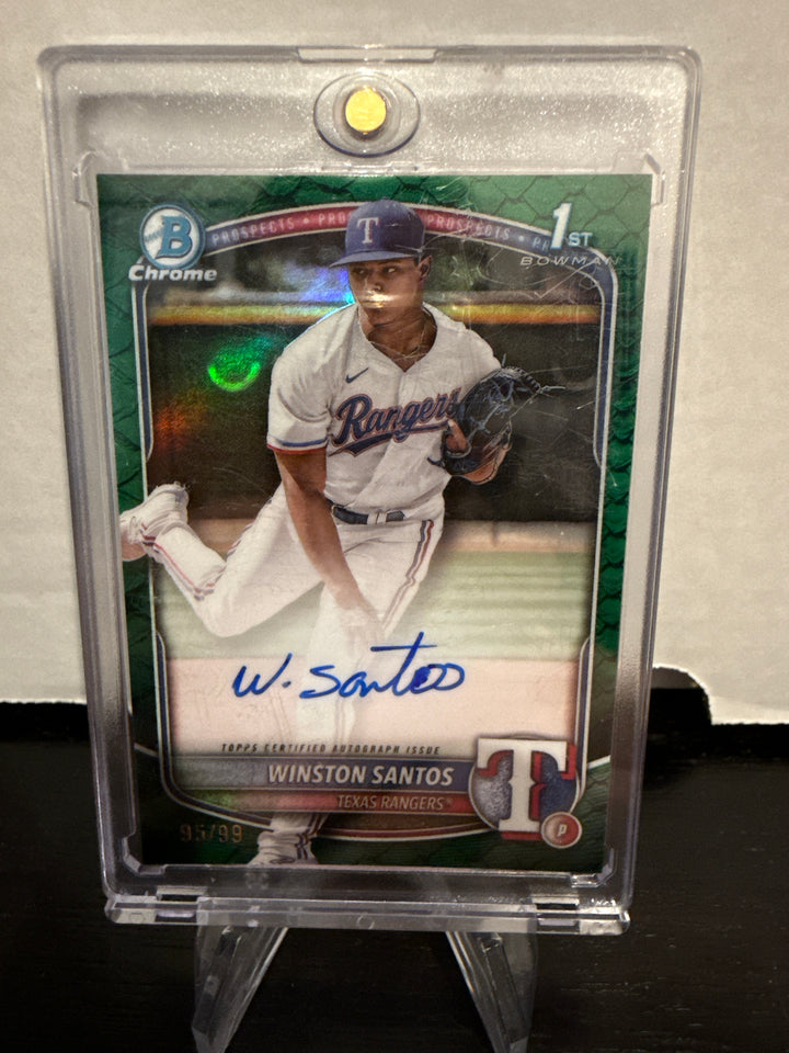 Winston Santos 2025 Bowman Chrome 1st Bowman Green Reptillian Auto, 95/99
