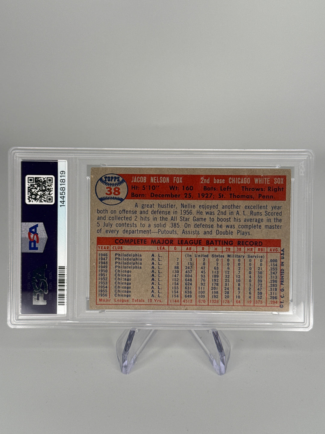 Nellie Fox 1957 Topps, PSA 3