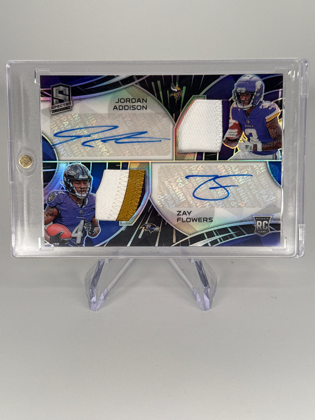 Jordan Addison/Zay Flowers 2023 Panini Spectra Dual Rookie Patch Auto Hyper, 33/50