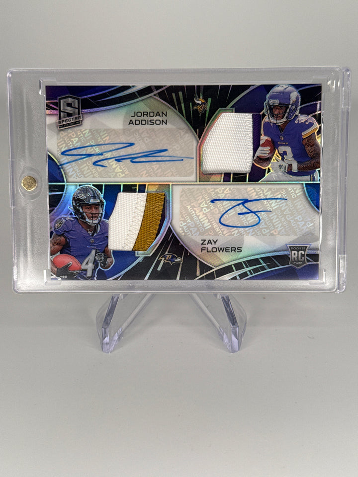 Jordan Addison/Zay Flowers 2023 Panini Spectra Dual Rookie Patch Auto Hyper, 33/50