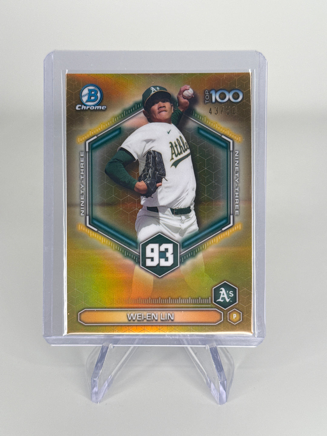 Wei-En Lin 2026 Bowman Chrome Top 100 Prospects Gold Refractor, 43/50