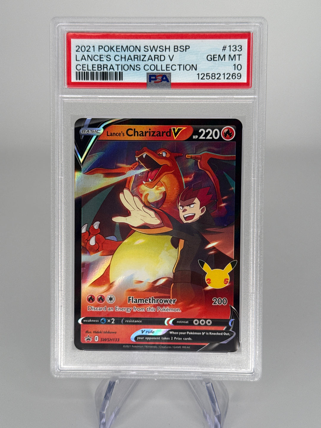 Pokemon TCG 2021 Lance's Charizard V Celebrations Collection, SWSH133, PSA 10 Gem Mint