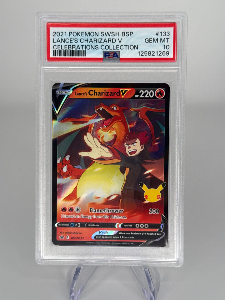 Pokemon TCG 2021 Lance's Charizard V Celebrations Collection, SWSH133, PSA 10 Gem Mint