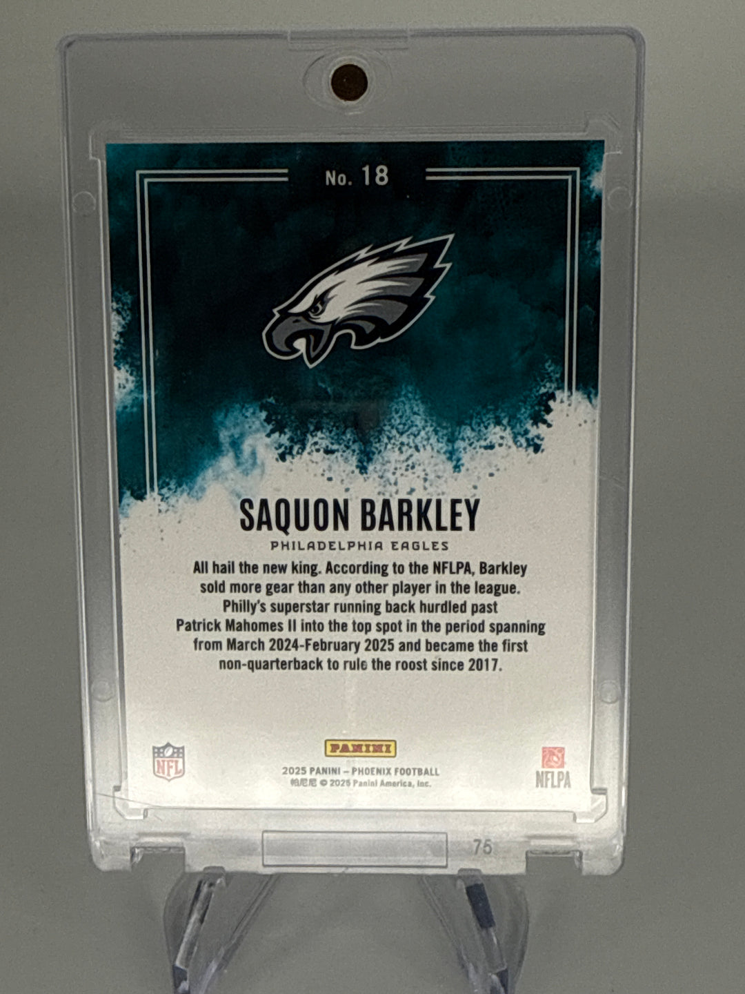 Saquon Barkley 2025 Panini Phoenix SSP Color Blast Case Hit (damage on back)