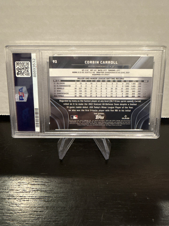 Corbin Carroll 2023 Topps Chrome Black Gold Refractor Rookie, 22/50, PSA 10 Gem Mint