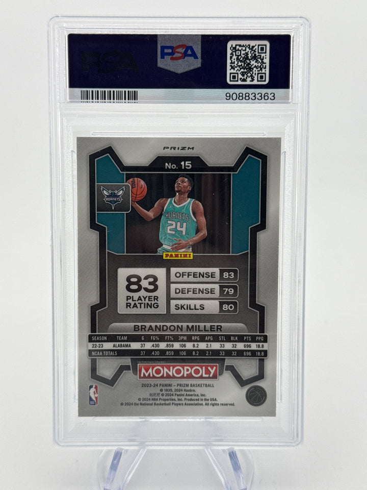 Brandon Miller 2023 Panini Prizm Monopoly Silver Rookie, PSA 10 Gem Mint