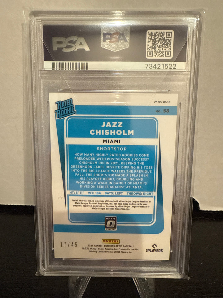 Jazz Chisholm 2021 Panini Donruss Optic Rated Rookie Liberty, 17/45, PSA 10 Gem Mint