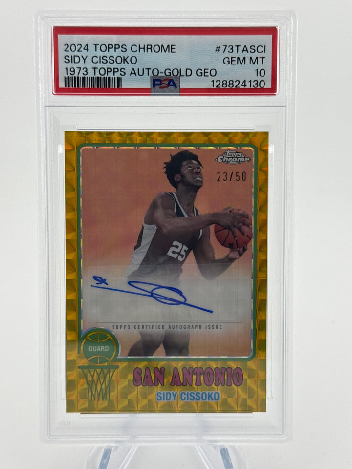 Sidy Cissoko 2024 Topps Chrome 1973 Topps Gold Geometric Auto, 23/50, PSA 10 Gem Mint