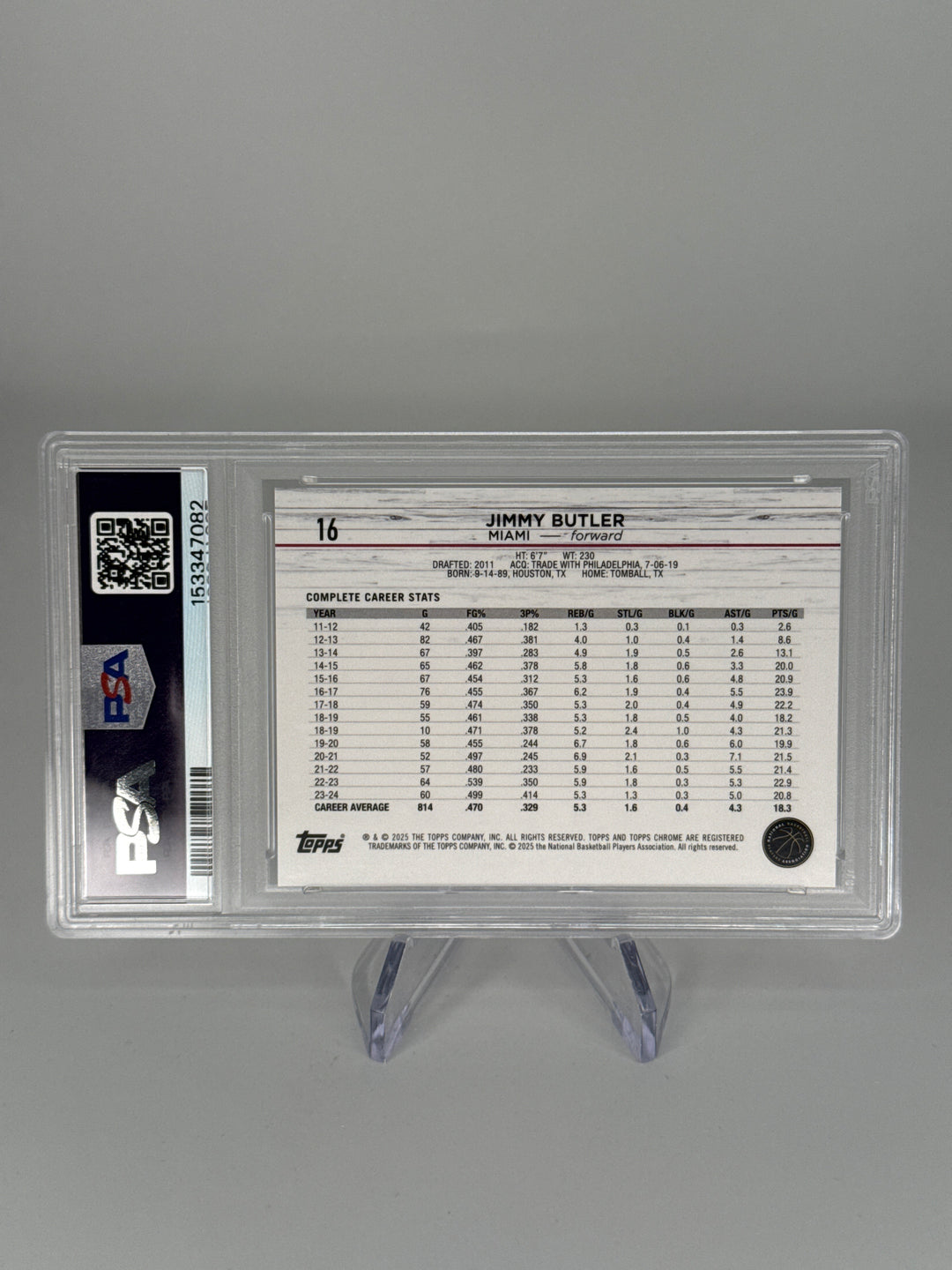 Jimmy Butler 2024 Topps Chrome Sapphire Red Refractor, 1/5, PSA 10 Gem Mint