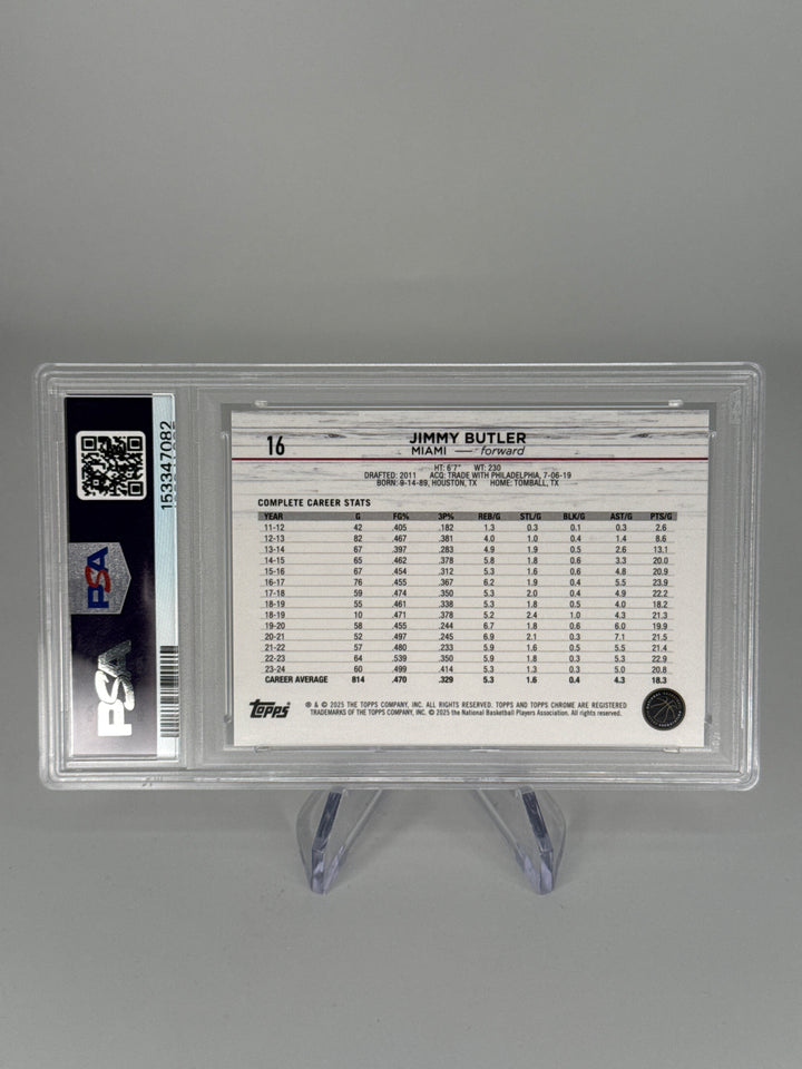 Jimmy Butler 2024 Topps Chrome Sapphire Red Refractor, 1/5, PSA 10 Gem Mint