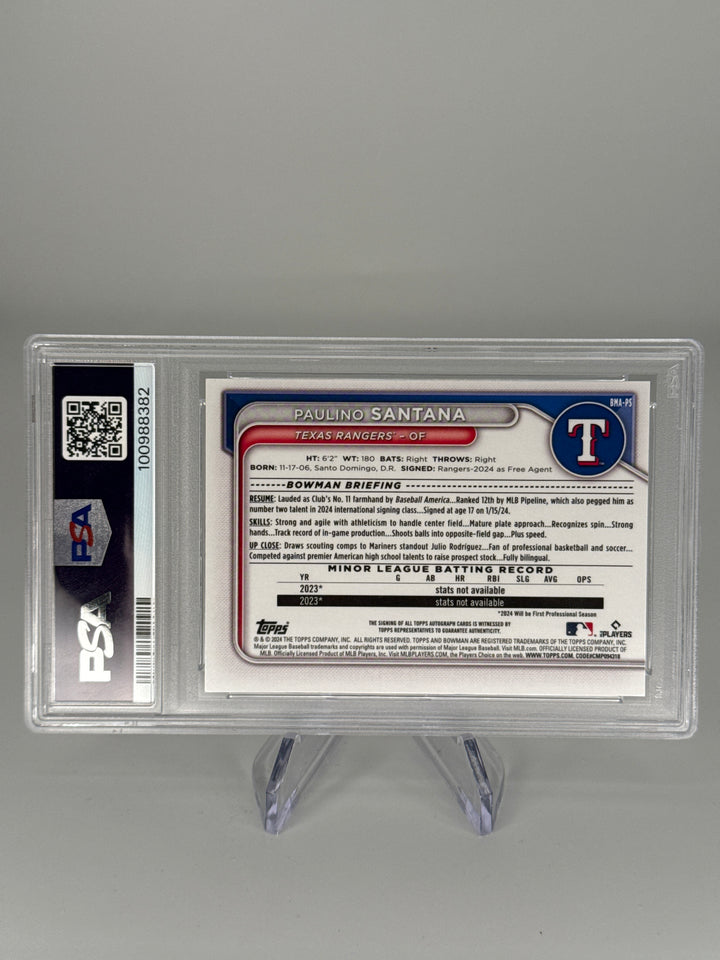 Paulino Santana 2024 Bowman Chrome Mega Box Blue Refractor Auto, 045/150, PSA 10 Gem Mint, PSA 10 Auto