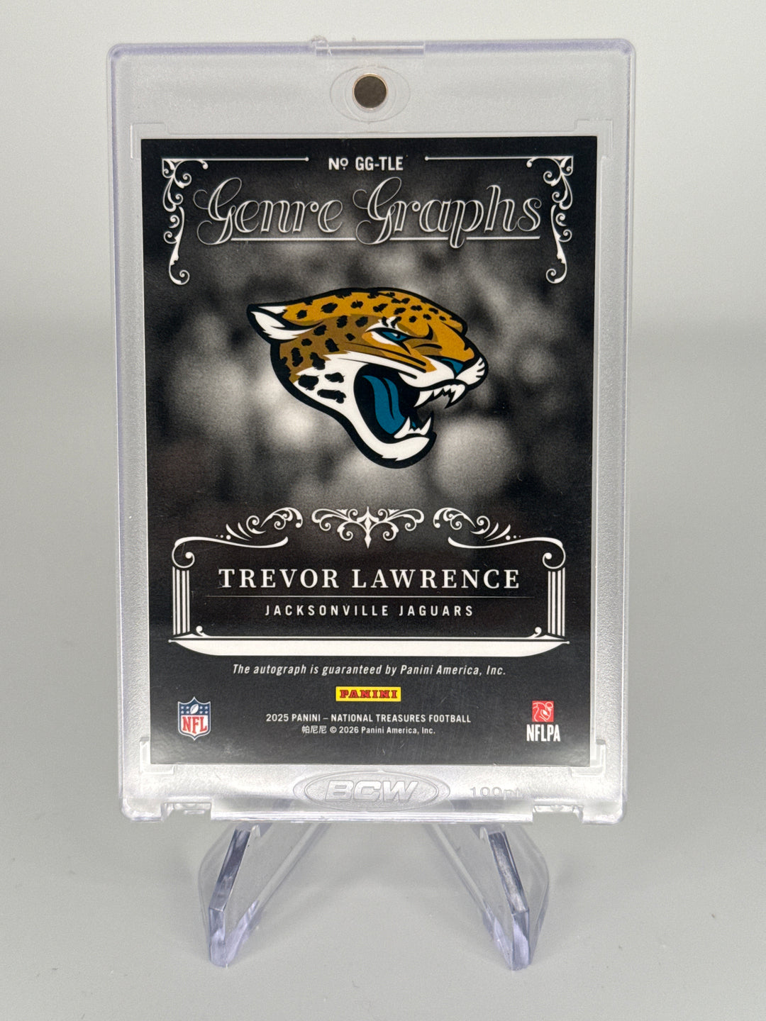 Trevor Lawrence 2025 Panini National Treasures Genre Graphs Auto, 20/25