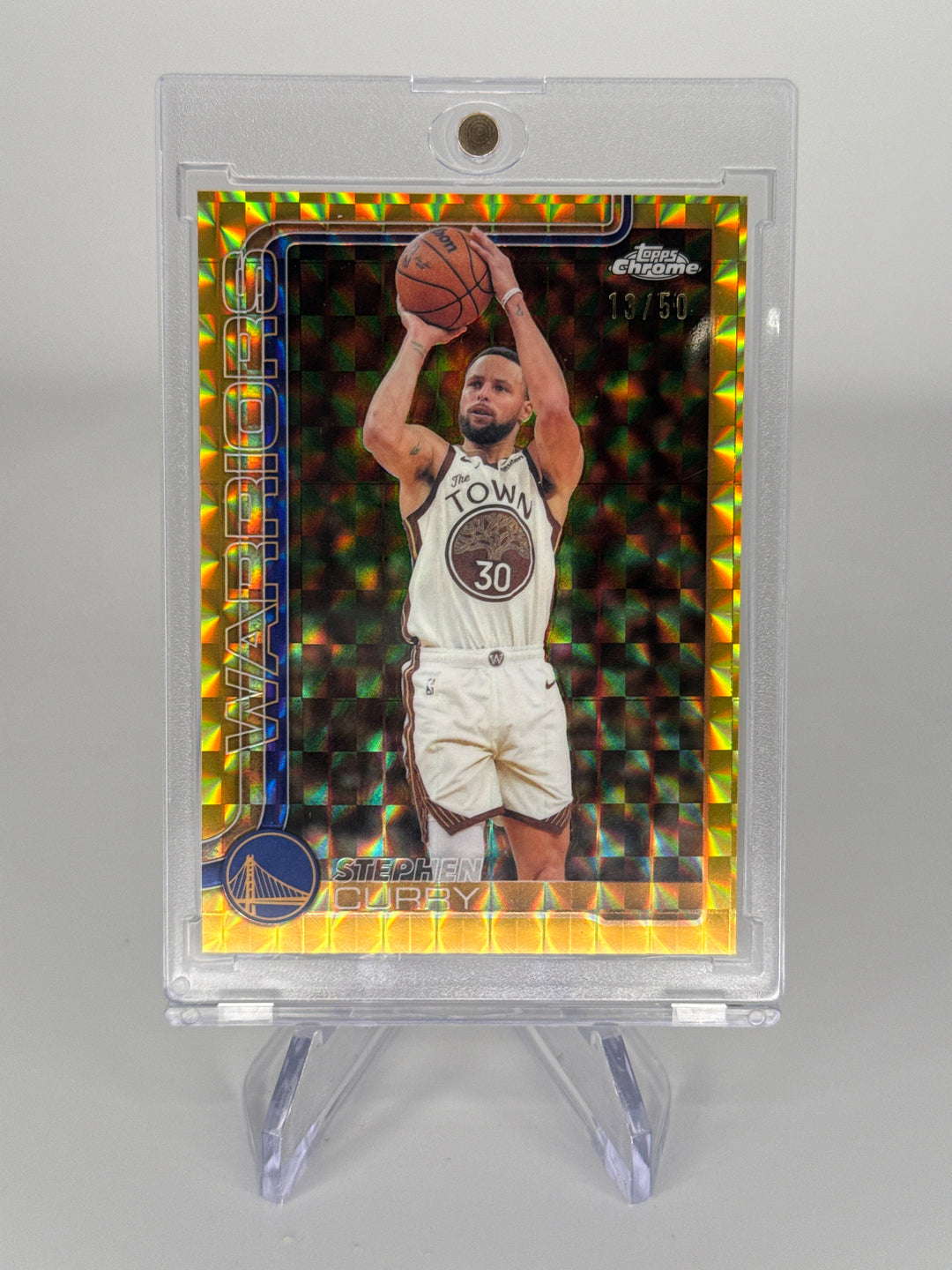 Stephen Curry 2025 Topps Chrome Gold Geometric Refractor, 13/50