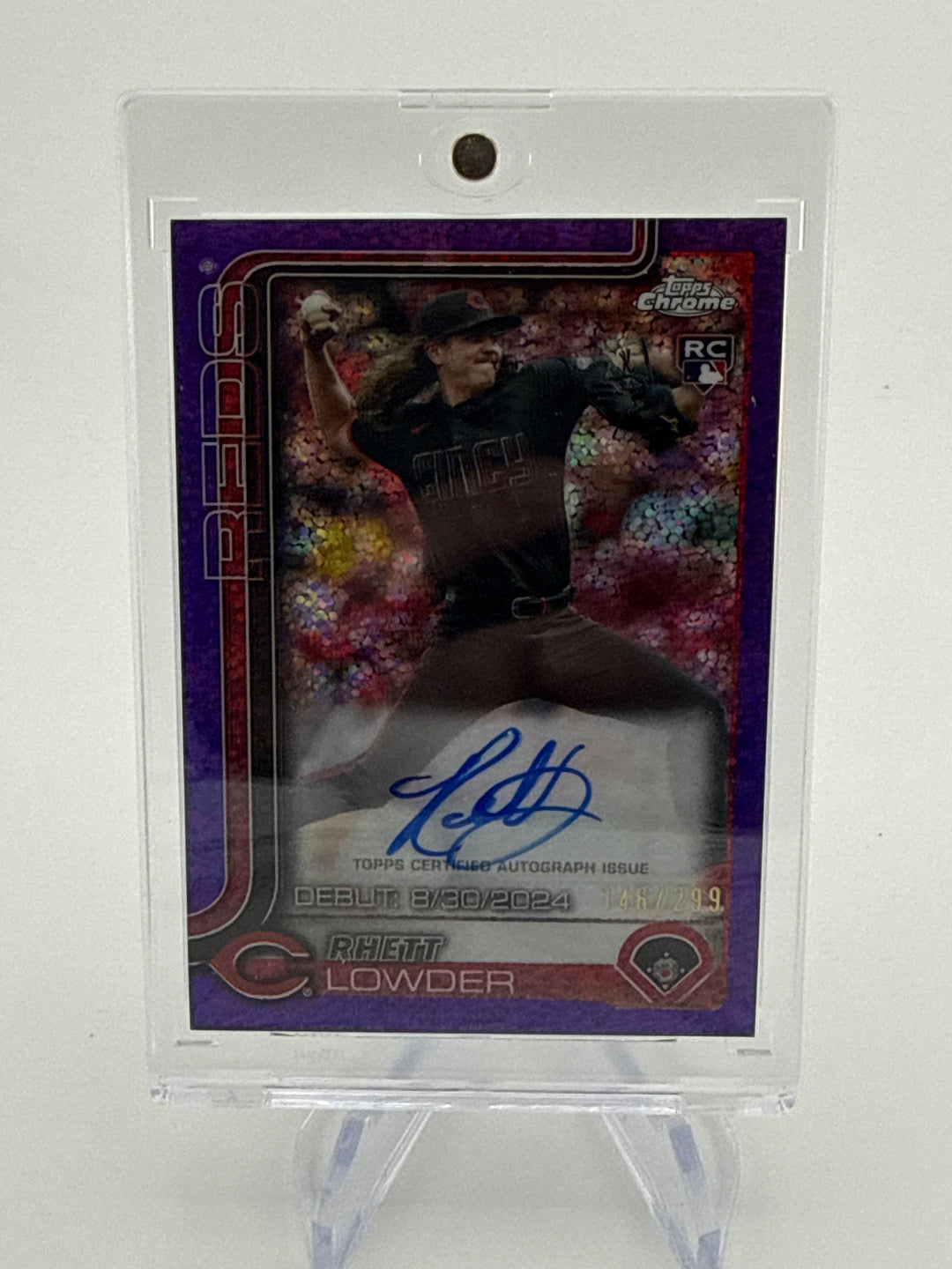 Rhett Lowder 2025 Bowman Chrome Purple Mini Diamond Refractor Rookie Auto, 146/299