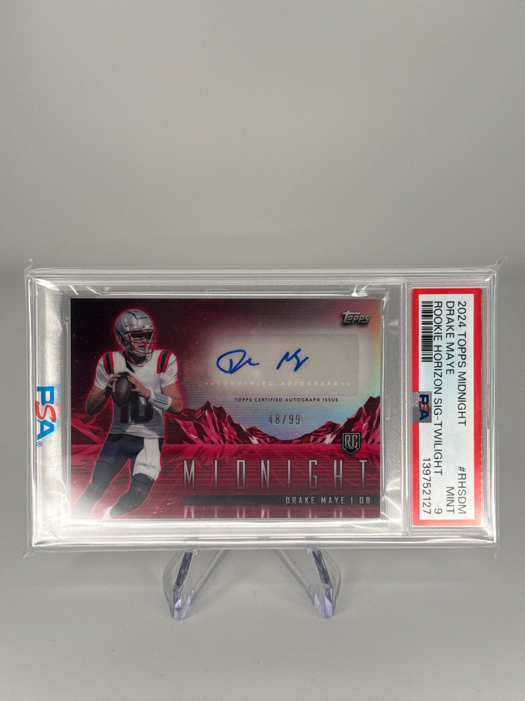 Drake Maye 2024 Topps Midnight Rookie Horizon Twilight Auto, 48/99, PSA 9 Mint
