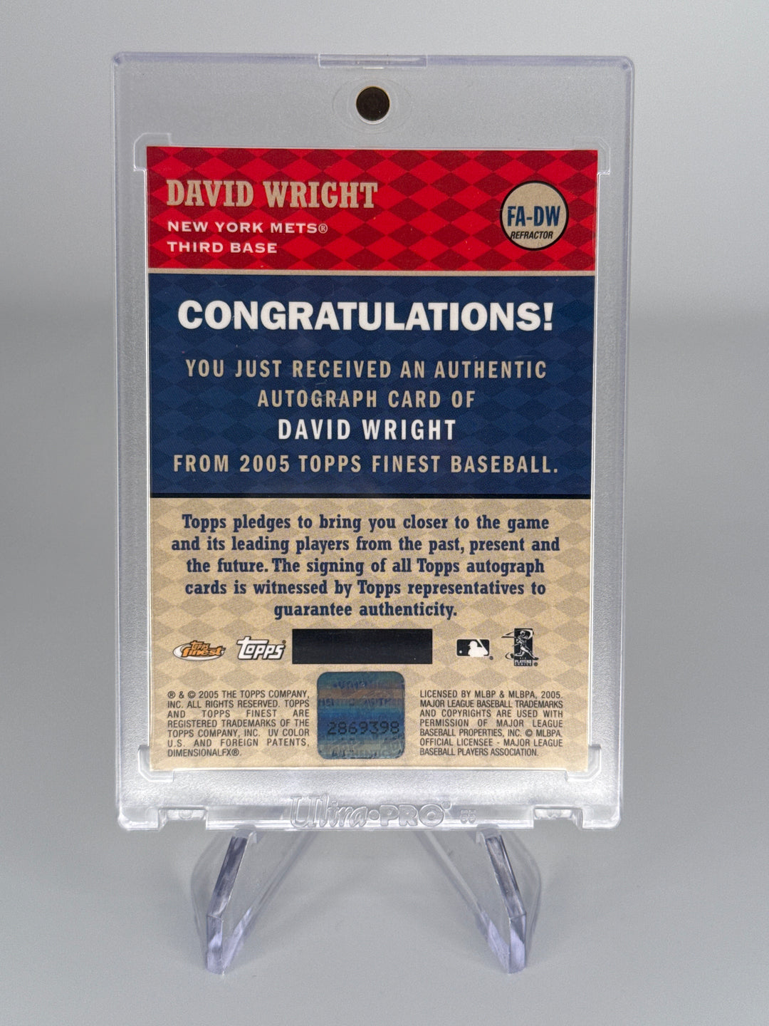 David Wright 2005 Topps Finest Refractor Auto