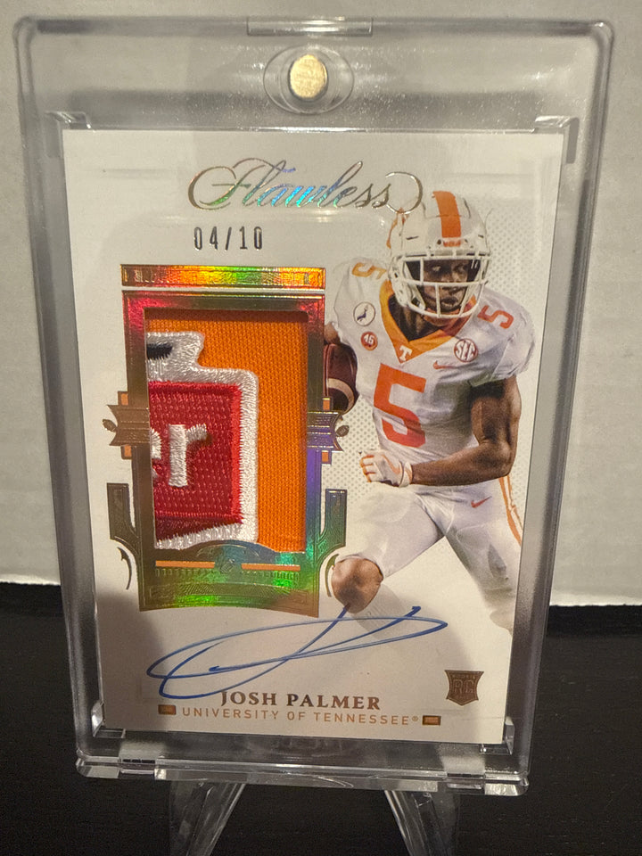 Josh Palmer 2021 Panini Flawless Collegiate Rookie Bowl Patch Auto Gold, 04/10