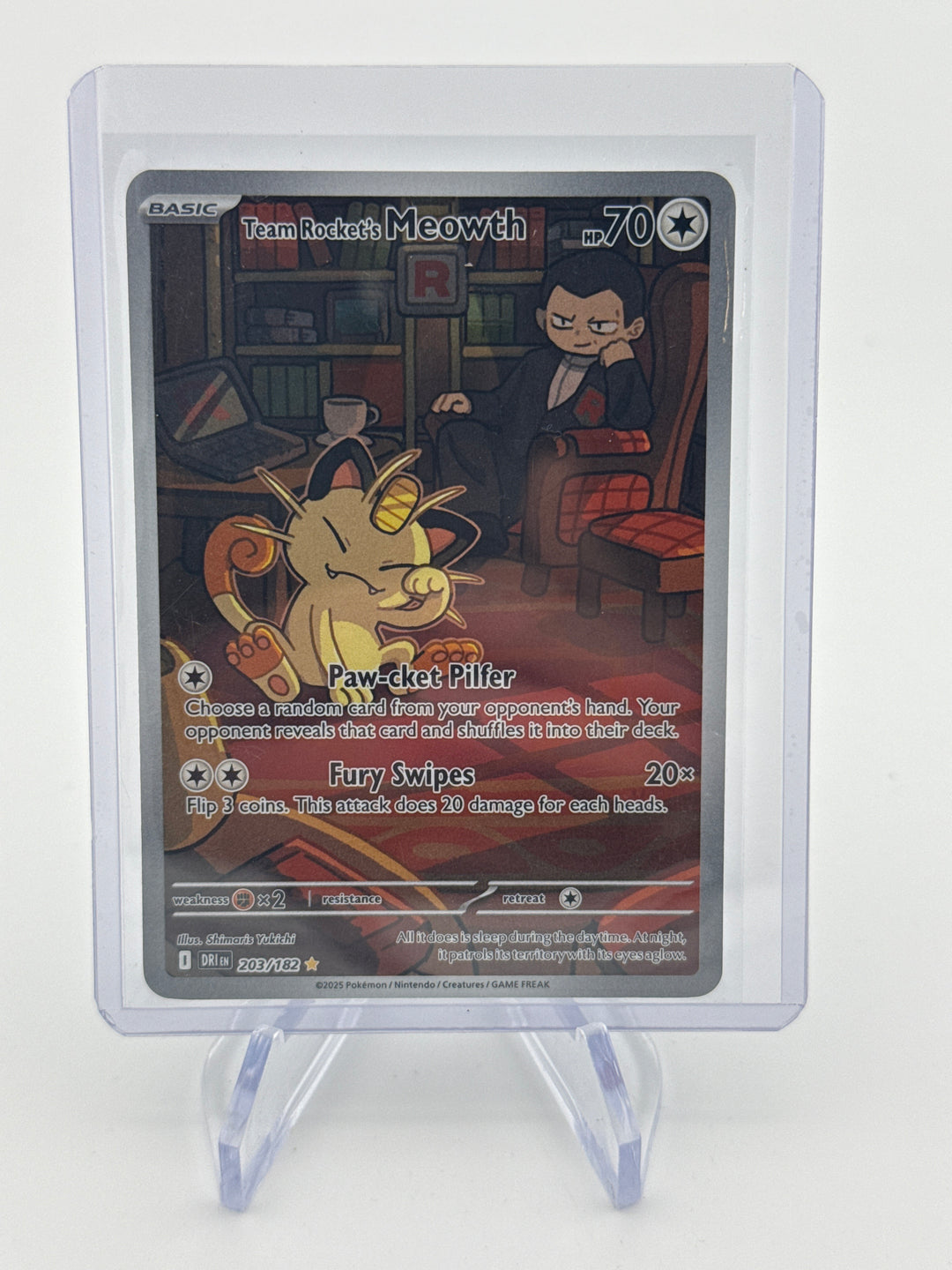 Pokemon TCG 2025 Team Rocket's Meowth Destined Rivals Full Art Illustration Rare, 203/182