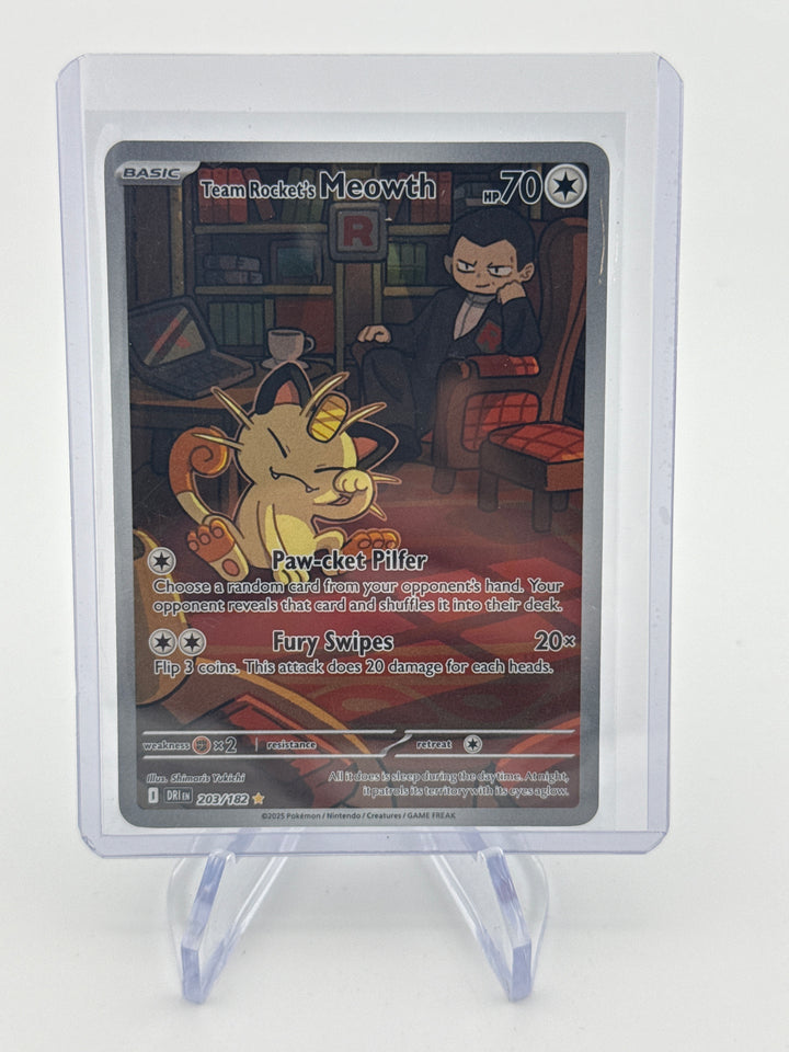 Pokemon TCG 2025 Team Rocket's Meowth Destined Rivals Full Art Illustration Rare, 203/182