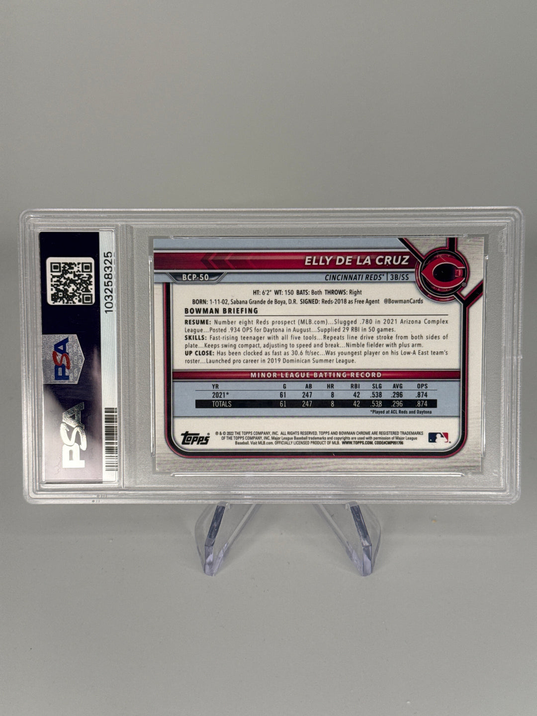 Elly De La Cruz 2022 Bowman Chrome Prospects, PSA 10 Gem Mint