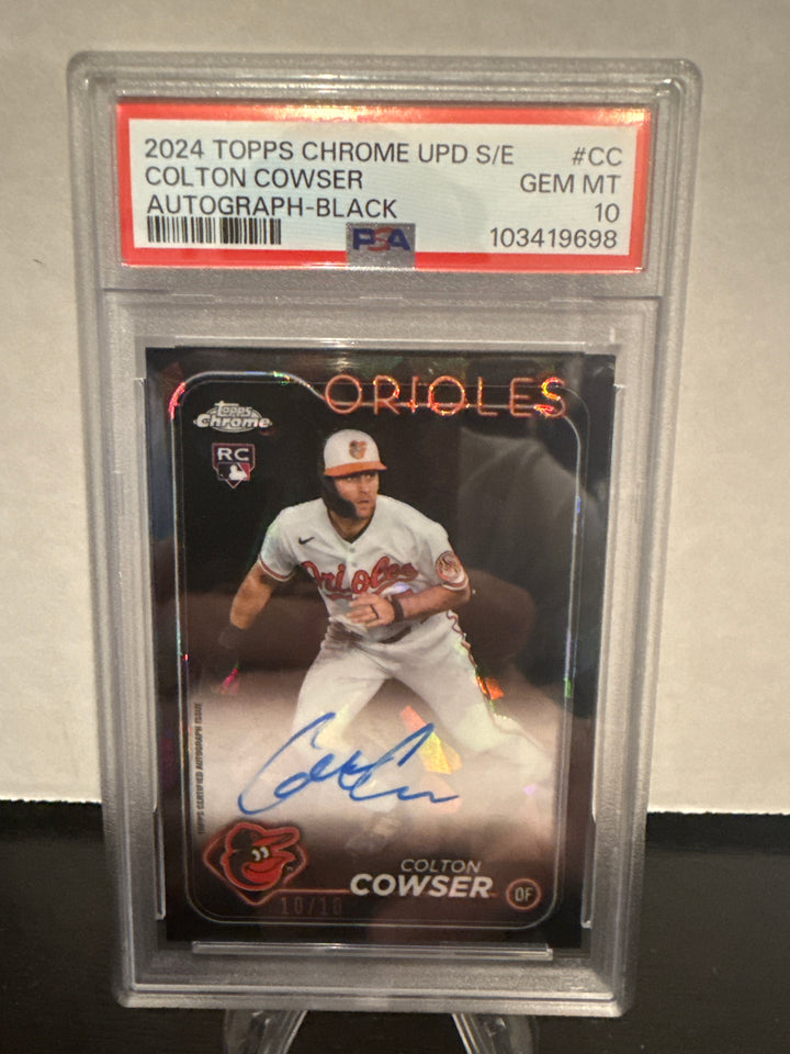 Colton Cowser 2024 Topps Chrome Sapphire Update Black Refractor Rookie Auto, 10/10, PSA 10 Gem Mint