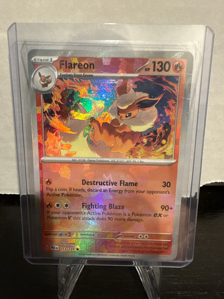 Pokemon TCG 2025 Flareon Prismatic Evolutions Master Ball Reverse Holo, 013/131
