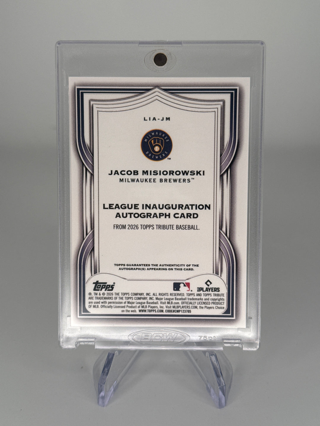 Jacob Misiorowski 2026 Topps Tribute Inauguration Gold Rookie Auto, 23/50