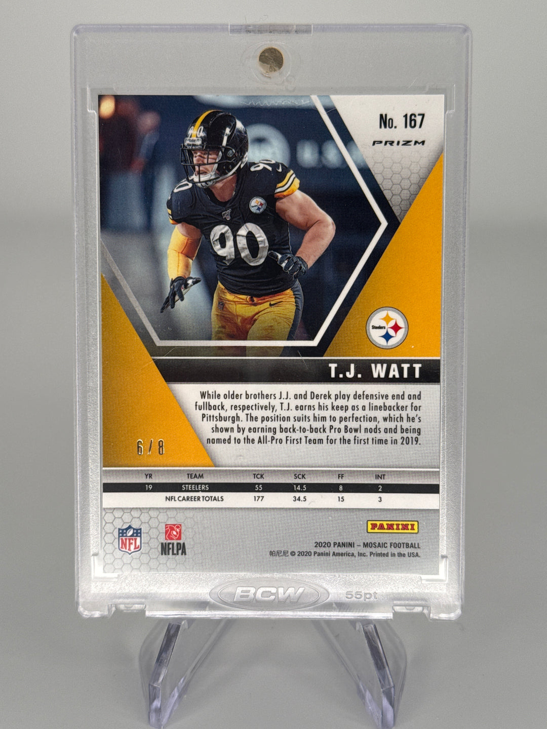 T.J. Watt 2020 Panini Mosaic Black Gold Mosaic, 6/8