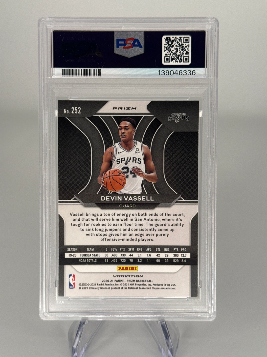 Devin Vassell 2020 Panini Prizm Fast Break Variation Rookie, PSA 10 Gem Mint