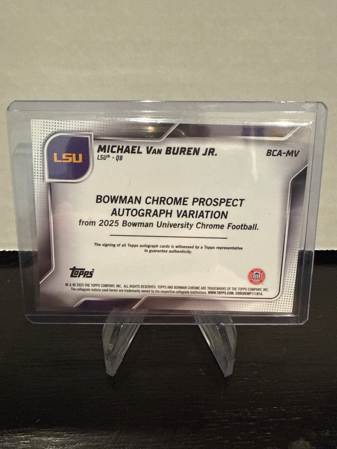 Michael Van Buren Jr 2025 Bowman University Chrome 1st Prospect Gold Refractor Auto, 19/50