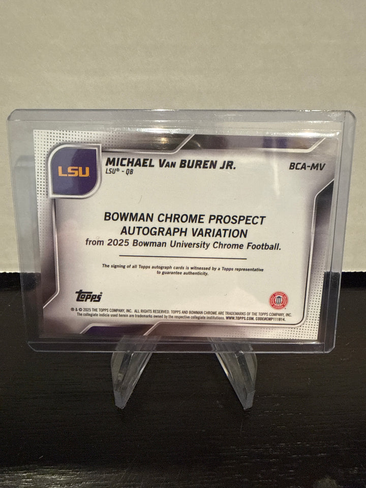 Michael Van Buren Jr 2025 Bowman University Chrome 1st Prospect Gold Refractor Auto, 19/50