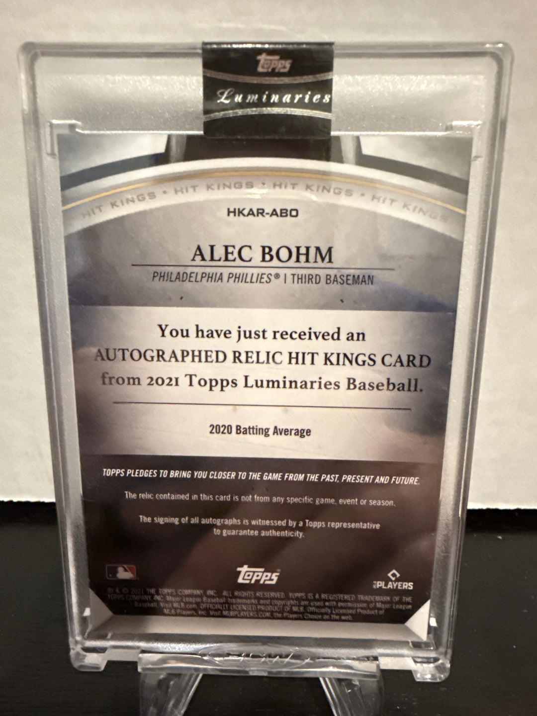 Alec Bohm 2021 Topps Luminaries Hit Kings Rookie Patch Auto, 2/3