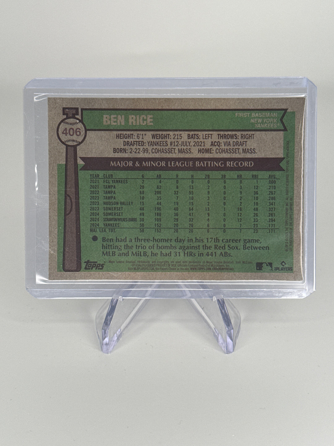 Ben Rice 2025 Topps Heritage Burgandy Sparkle Refractor Rookie