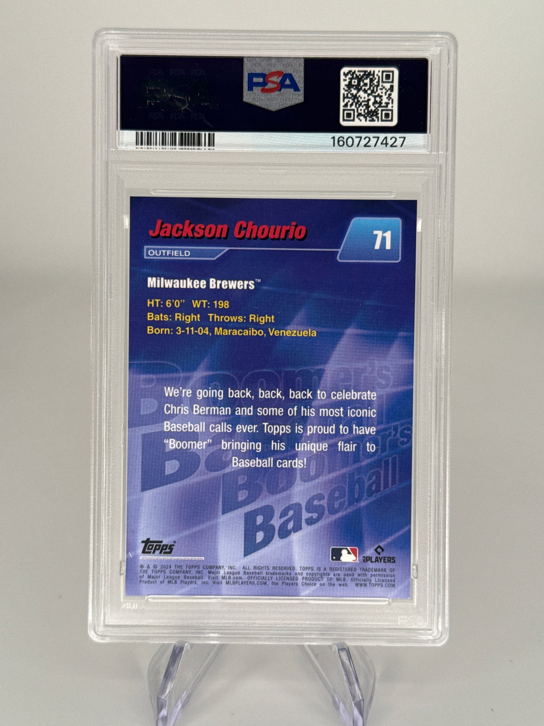 Jackson Chourio 2024 Topps X Boomers Baseball Yellow Rookie, 32/35, PSA 10 Gem Mint