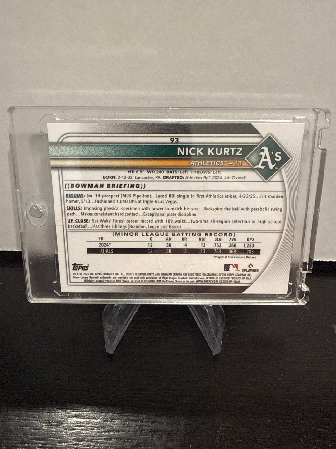 Nick Kurtz 2025 Bowman Chrome Red Rookie Redemption Refractor