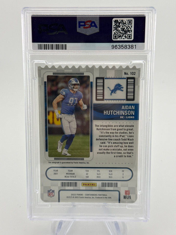 Aidan Hutchinson 2022 Panini Contenders Rookie Ticket Stub Auto, 23/97, PSA 10 Gem Mint