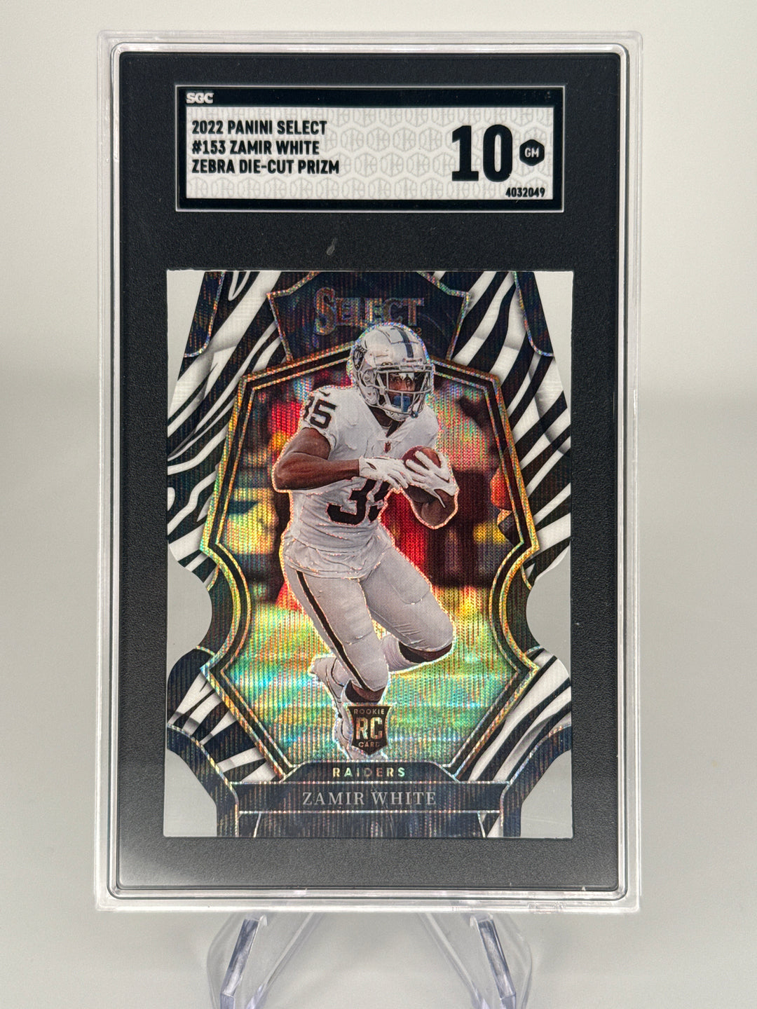 Zamir White 2022 Panini Select Zebra Die Cut SSP Rookie, SGC 10 Gem Mint