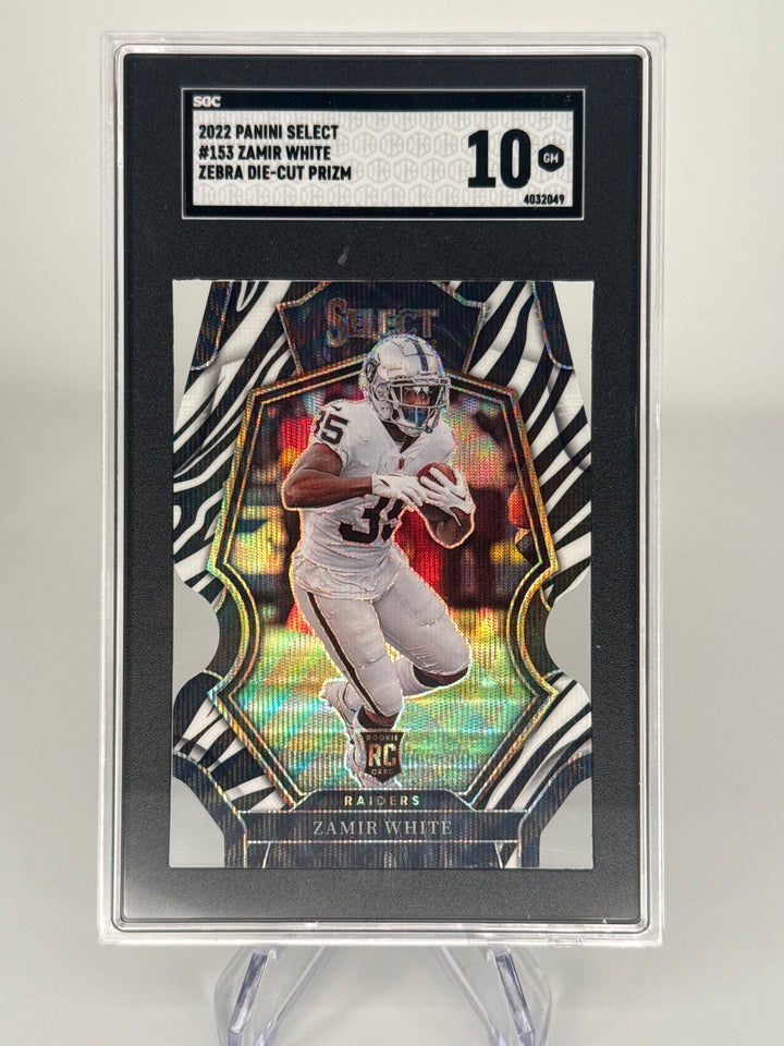 Zamir White 2022 Panini Select Zebra Die Cut SSP Rookie, SGC 10 Gem Mint