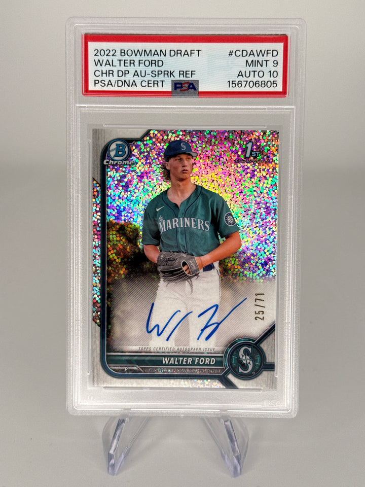 Walter Ford 2022 Bowman Chrome Sparkle Refractor 1st Auto, 25/71, PSA 9 Mint, PSA 10 Auto