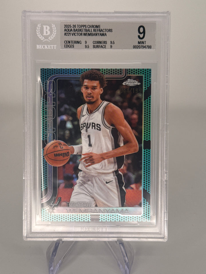 Victor Wembanyama 2025 Topps Chrome Aqua Basketball Refractor, 168/199, BGS 9 Mint