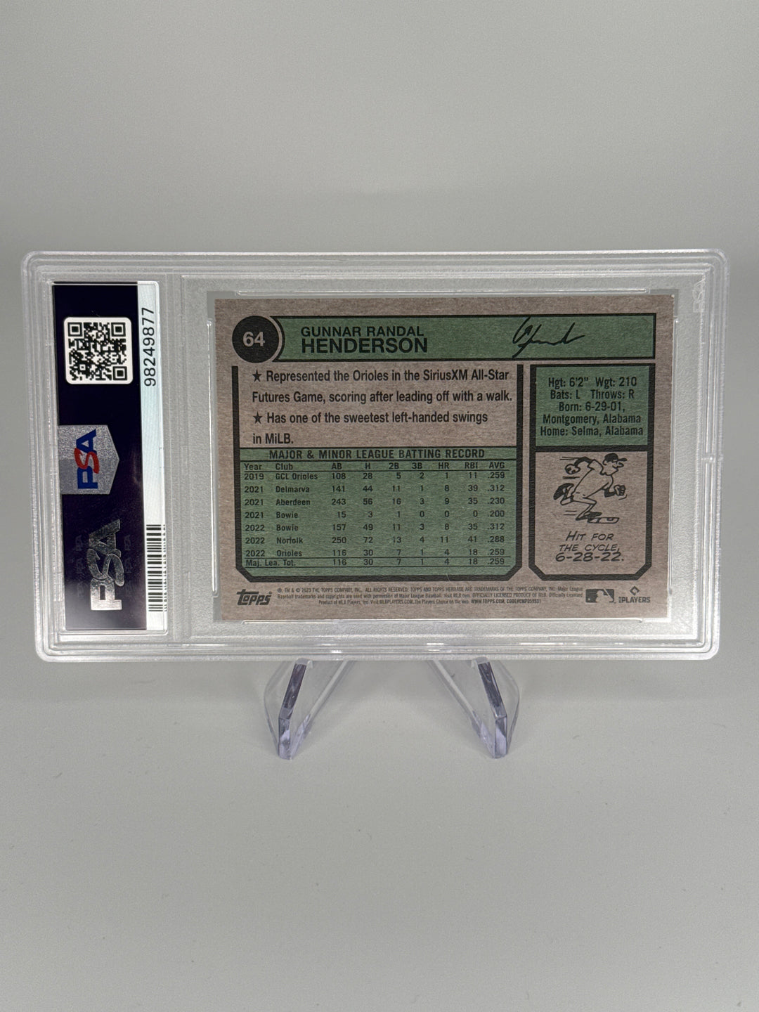 Gunnar Henderson 2023 Topps Heritage Rookie, PSA 10 Gem Mint