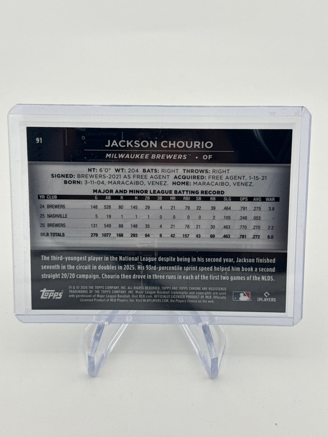 Jackson Chourio 2026 Topps Chrome Black Gold Refractor, 49/50