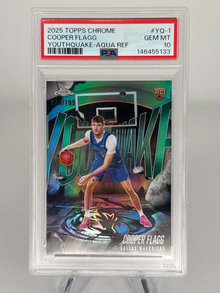 Cooper Flagg 2025 Topps Chrome Youthquake Aqua Refractor Rookie, 074/199, PSA 10 Gem Mint