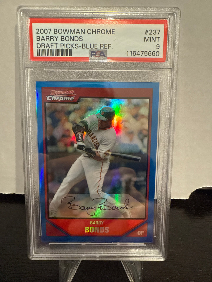 Barry Bonds 2007 Bowman Chrome Blue Refractor, 195/199, PSA 9 Mint