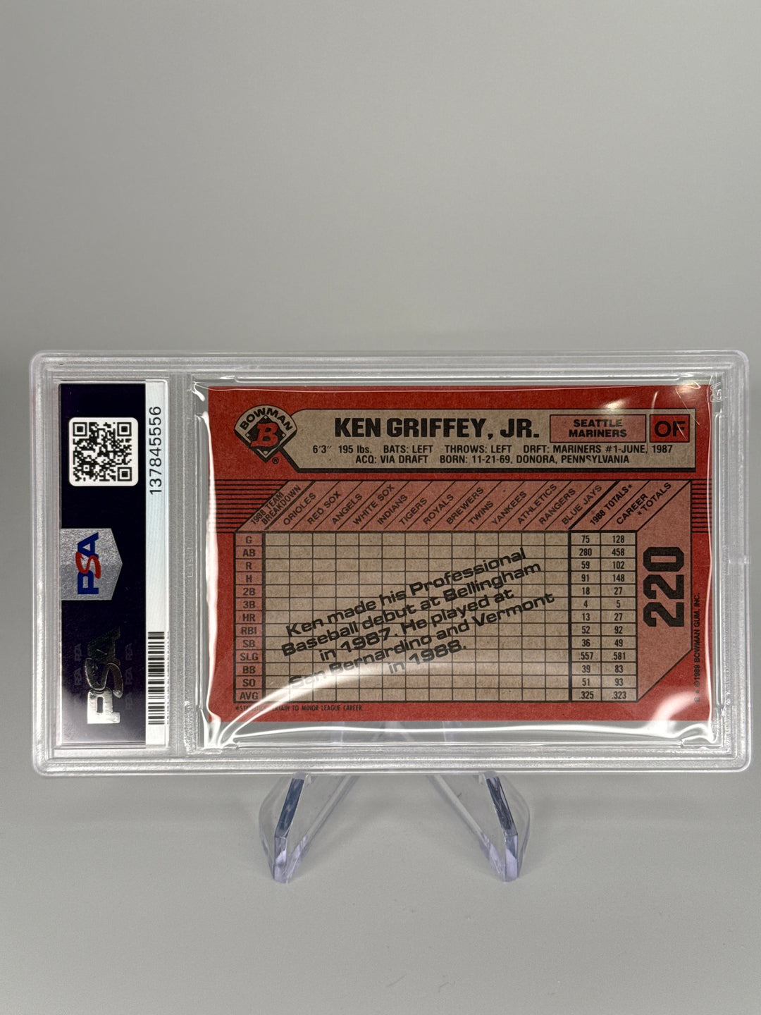 Ken Griffey Jr. 1989 Bowman Rookie, PSA 8