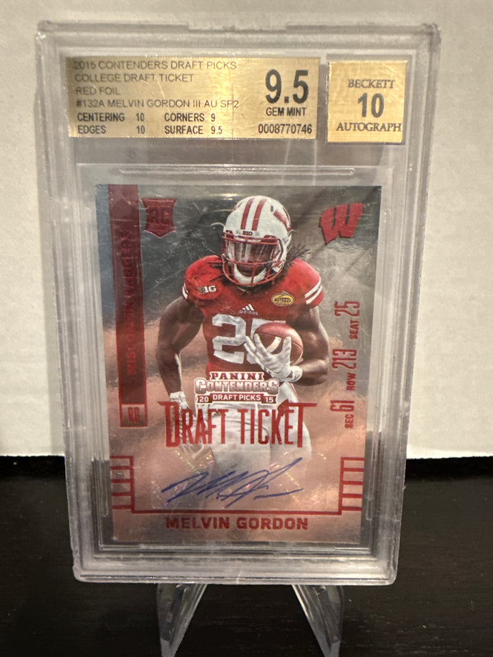 Melvin Gordon 2015 Panini Contenders Draft Picks College Draft Ticket Red Foil Rookie Auto, BGS 9.5 Gem Mint